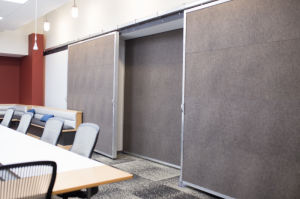 sliding garage door covered in felt